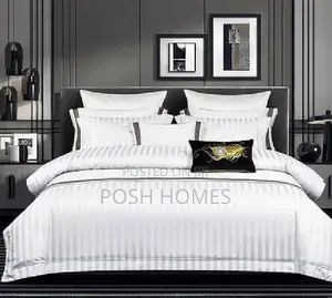 Luxury Satin Stripped Duvet Cover Set White