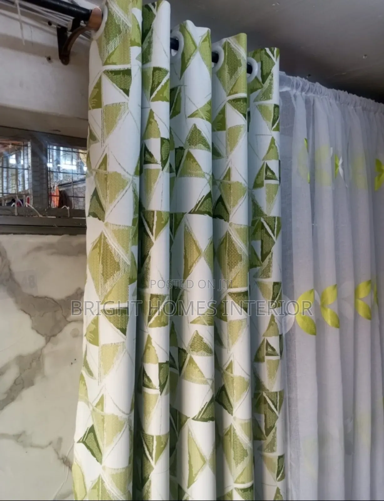 Green Triangular Pattern Curtain Available