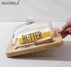 Glass Butter Dish With Bamboo Tray