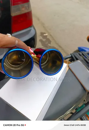 Sporty Double Exhust Tip Muffler With Blueish Tip