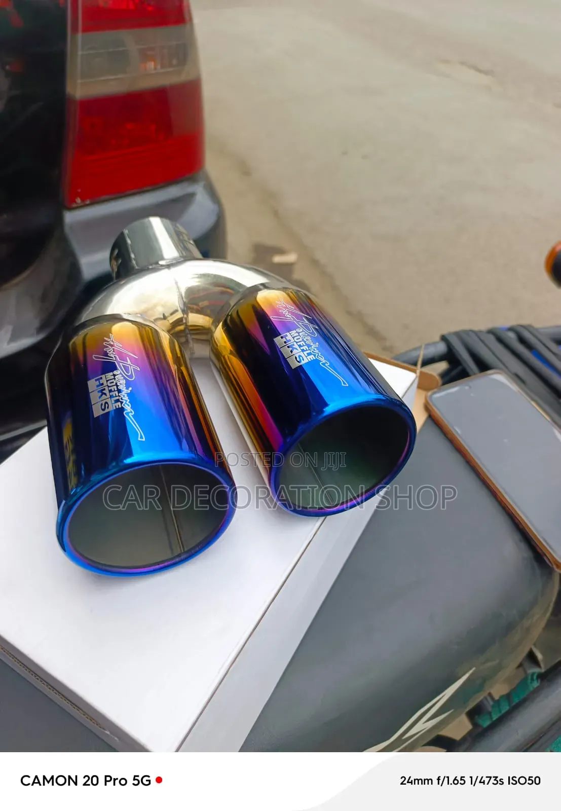 Sporty Double Exhust Tip Muffler With Blueish Tip
