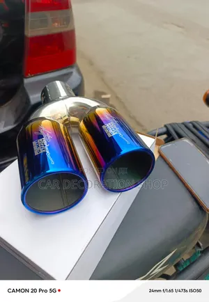 Sporty Double Exhust Tip Muffler With Blueish Tip