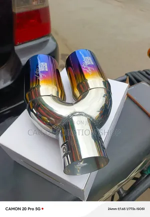 Sporty Double Exhust Tip Muffler With Blueish Tip