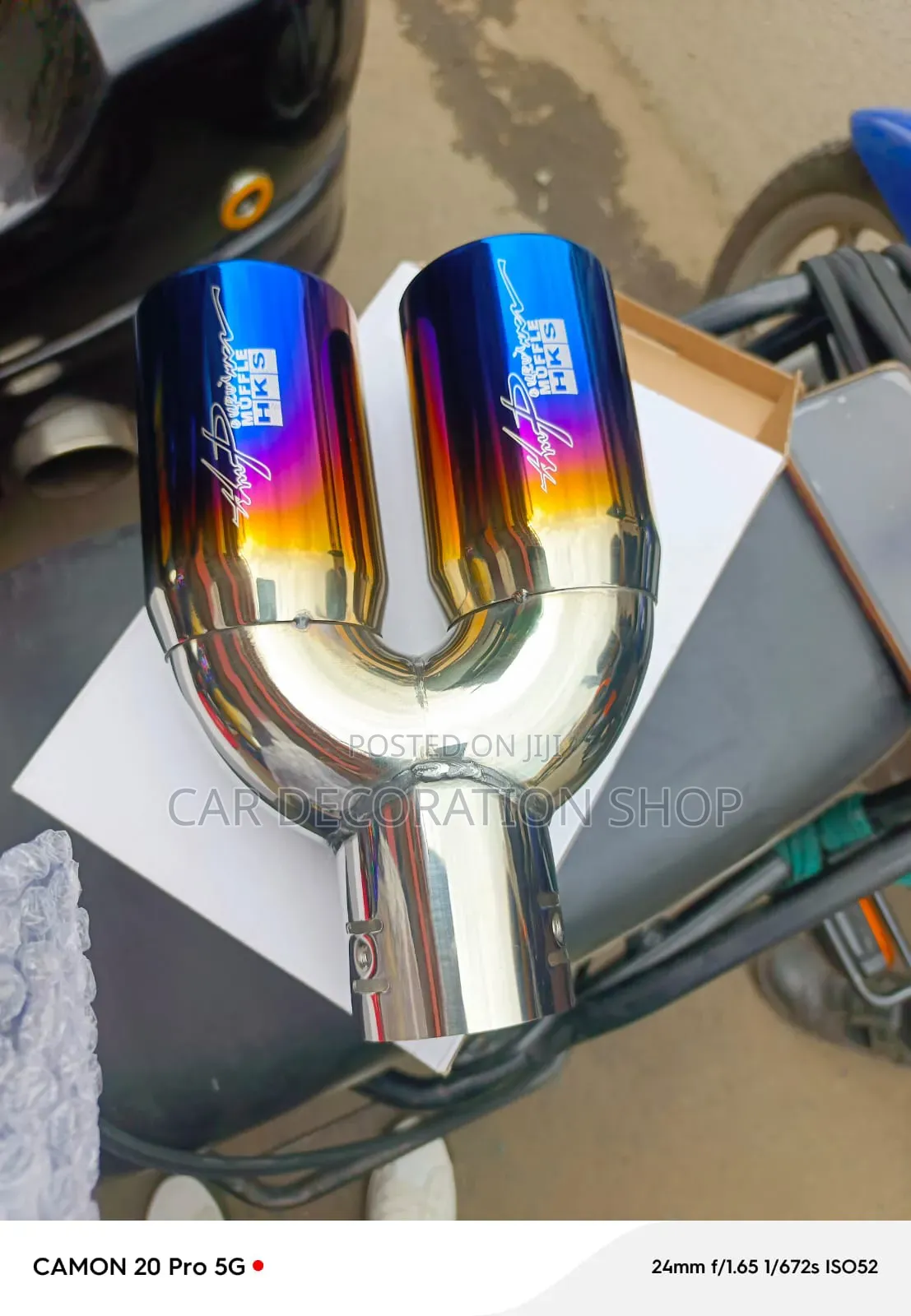Sporty Double Exhust Tip Muffler With Blueish Tip