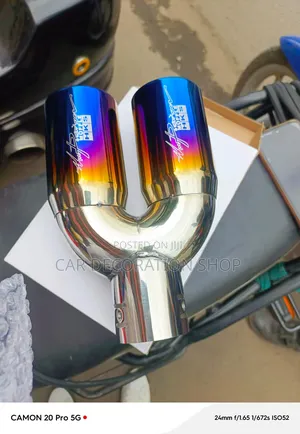 Sporty Double Exhust Tip Muffler With Blueish Tip