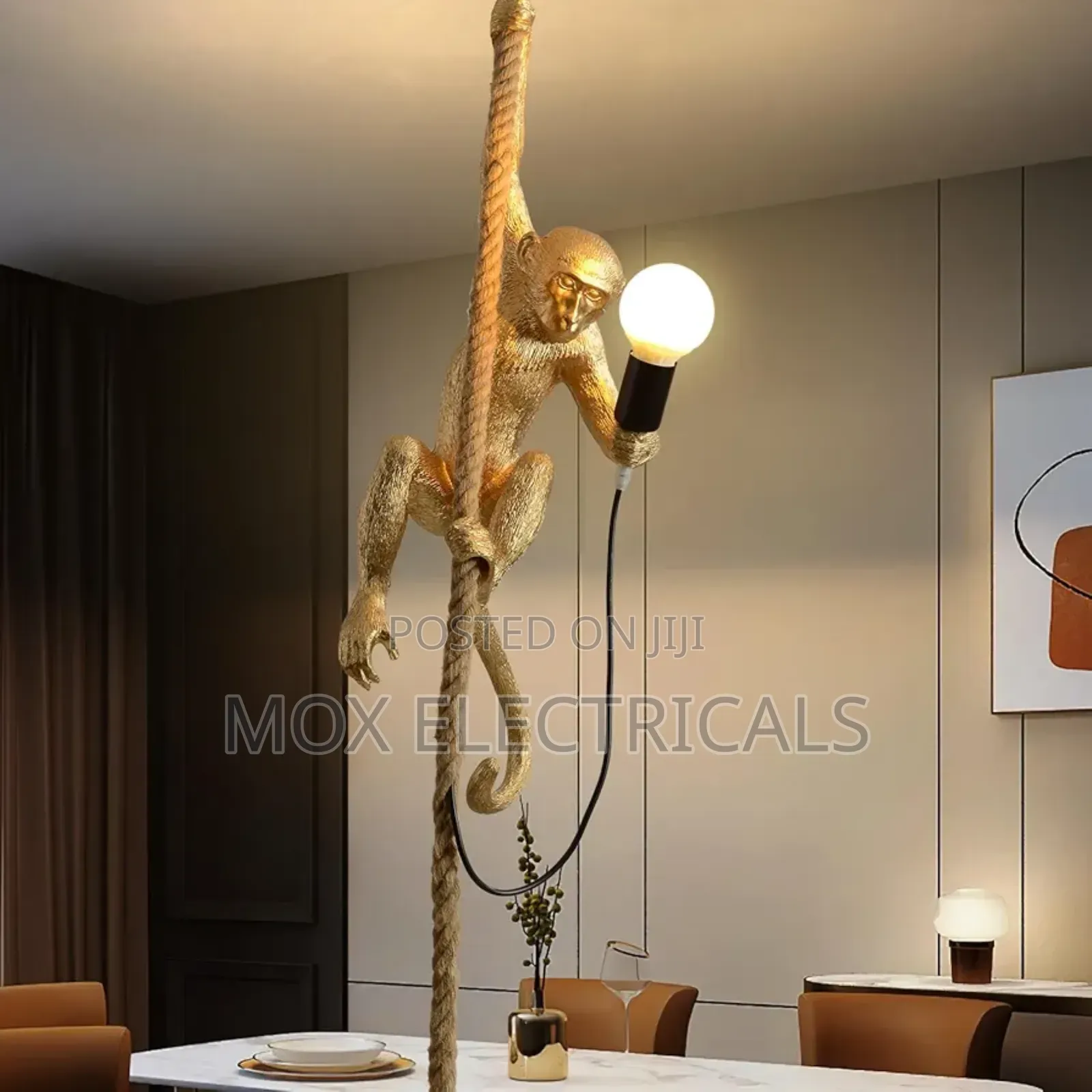 Industrial Resin Hemp Rope Monkey Pendant Light