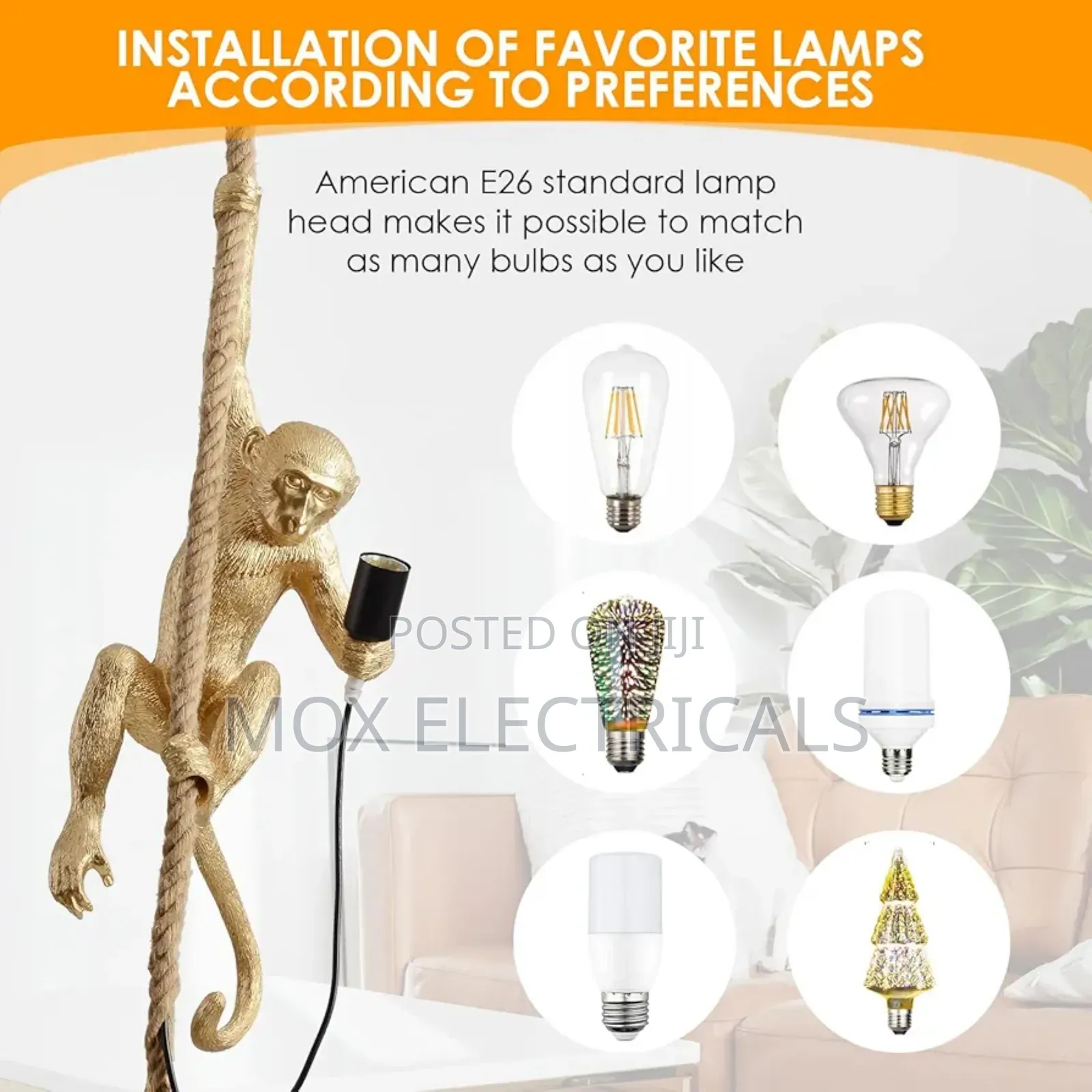 Industrial Resin Hemp Rope Monkey Pendant Light