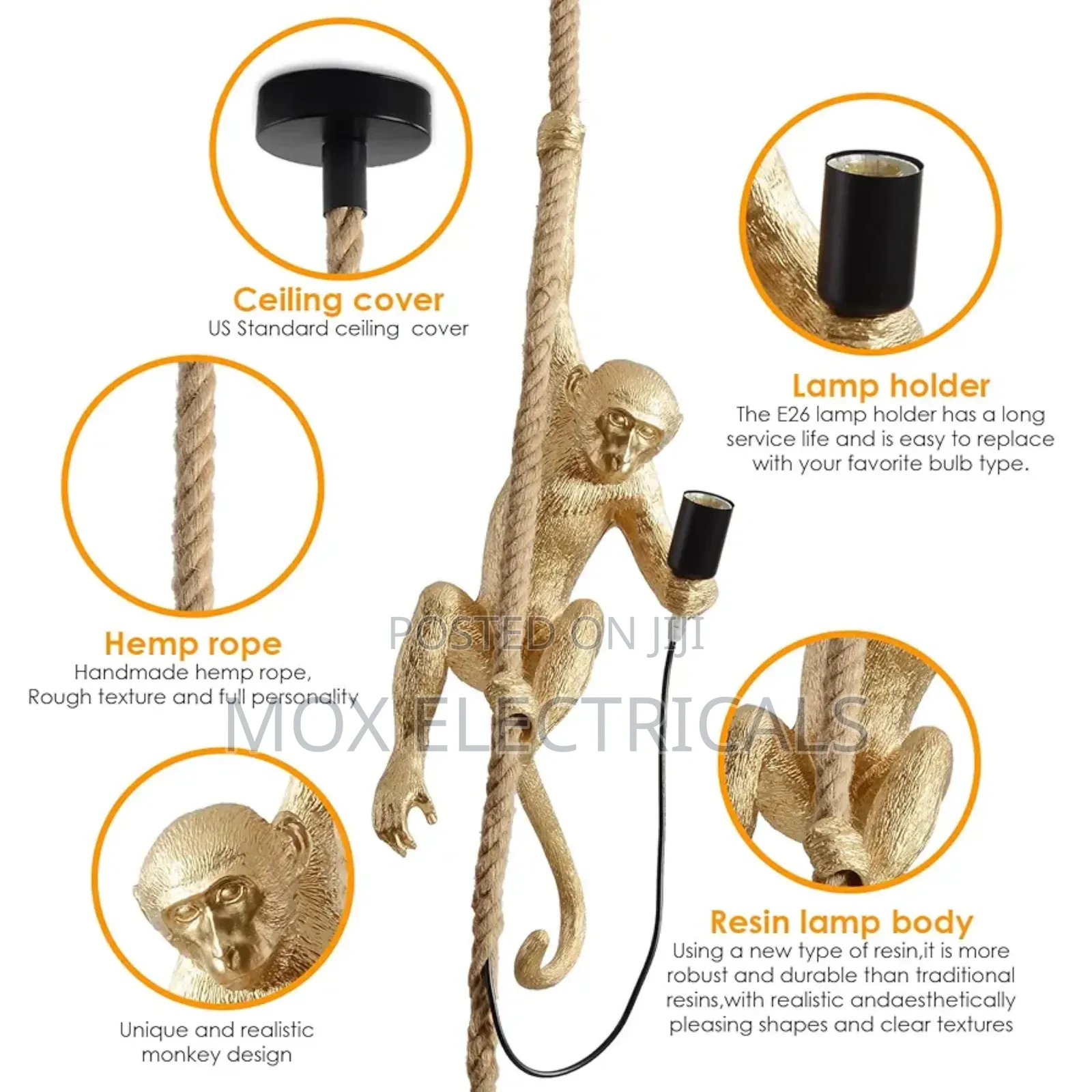 Industrial Resin Hemp Rope Monkey Pendant Light