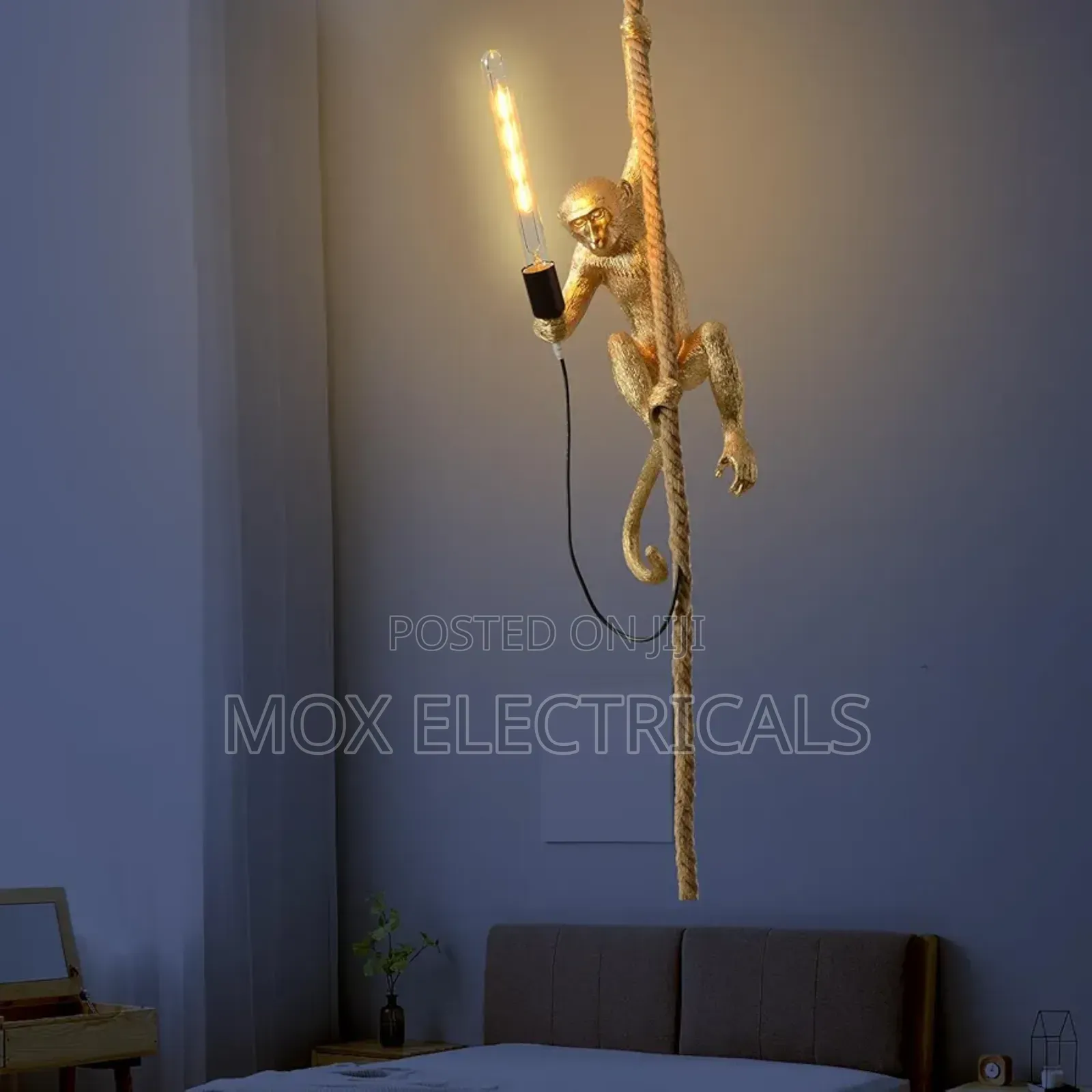 Industrial Resin Hemp Rope Monkey Pendant Light