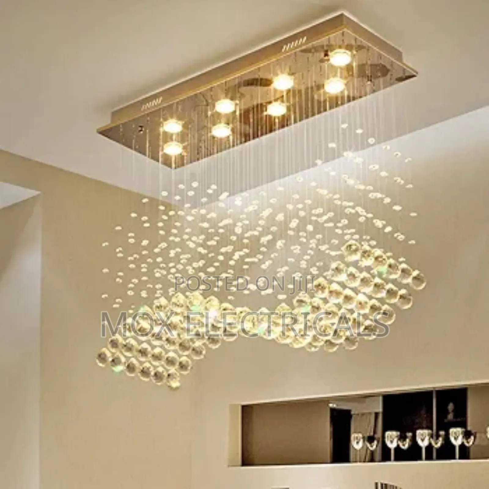 Wave Crystal Chandeliers, 3-Color Dimmable Light,