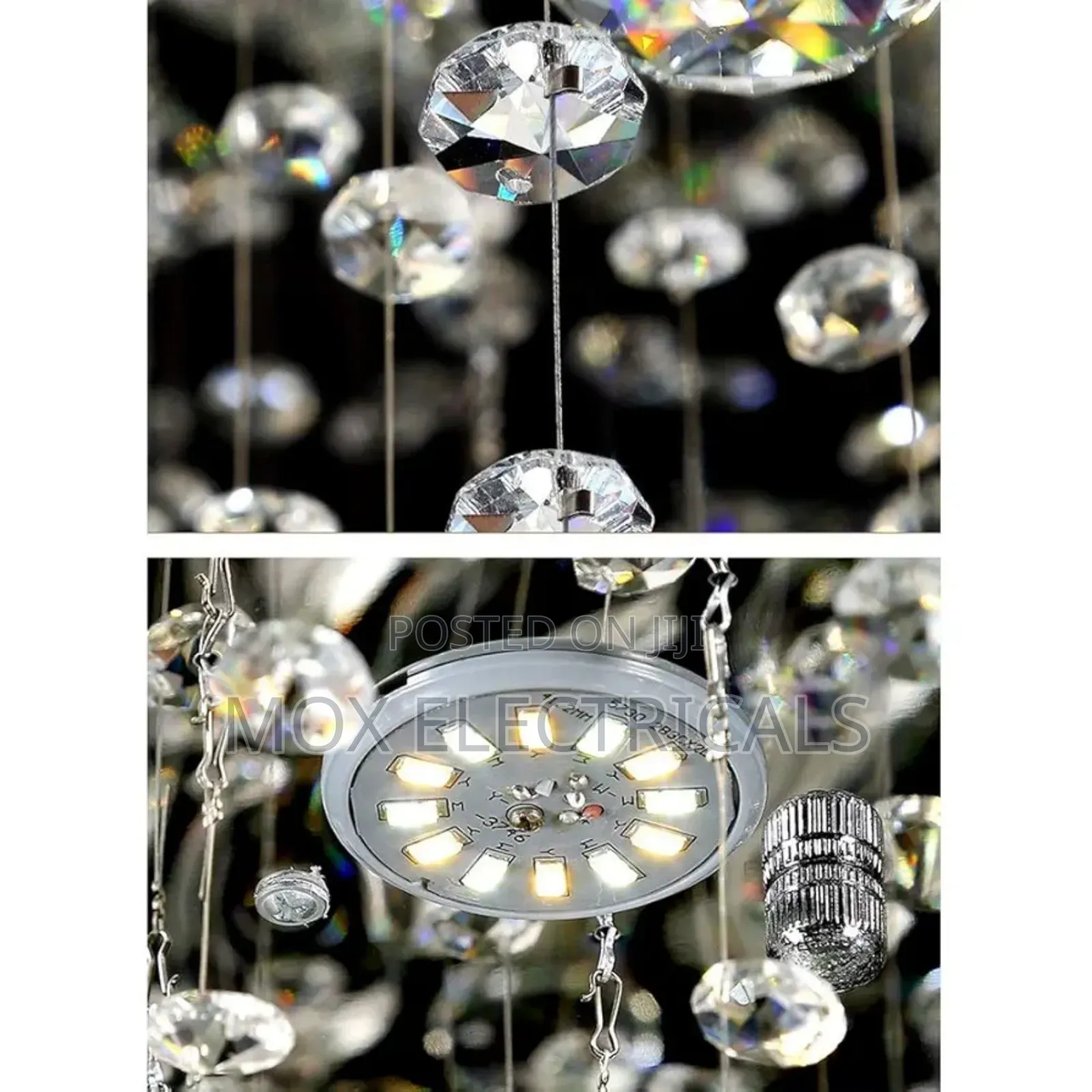 Wave Crystal Chandeliers, 3-Color Dimmable Light,