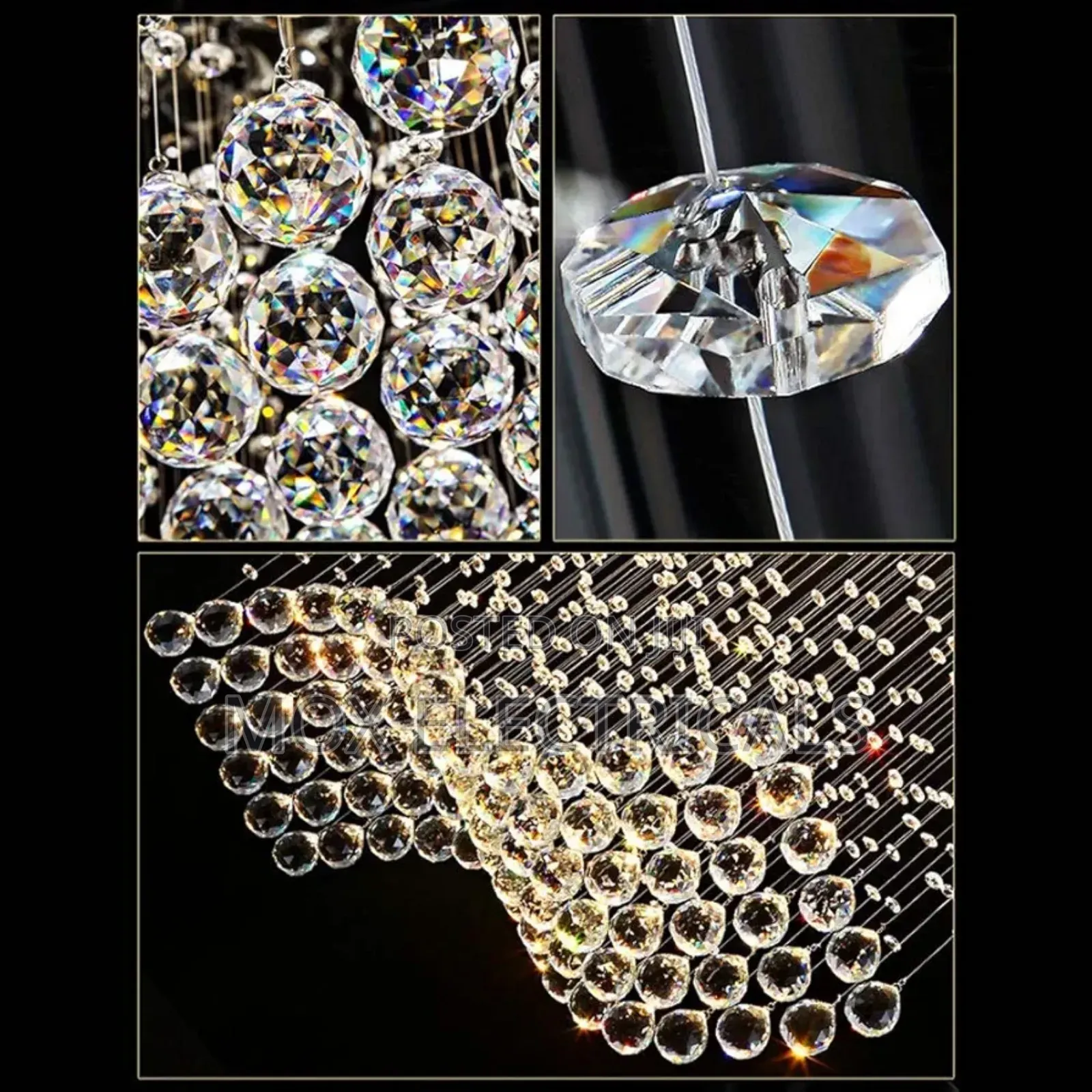 Wave Crystal Chandeliers, 3-Color Dimmable Light,