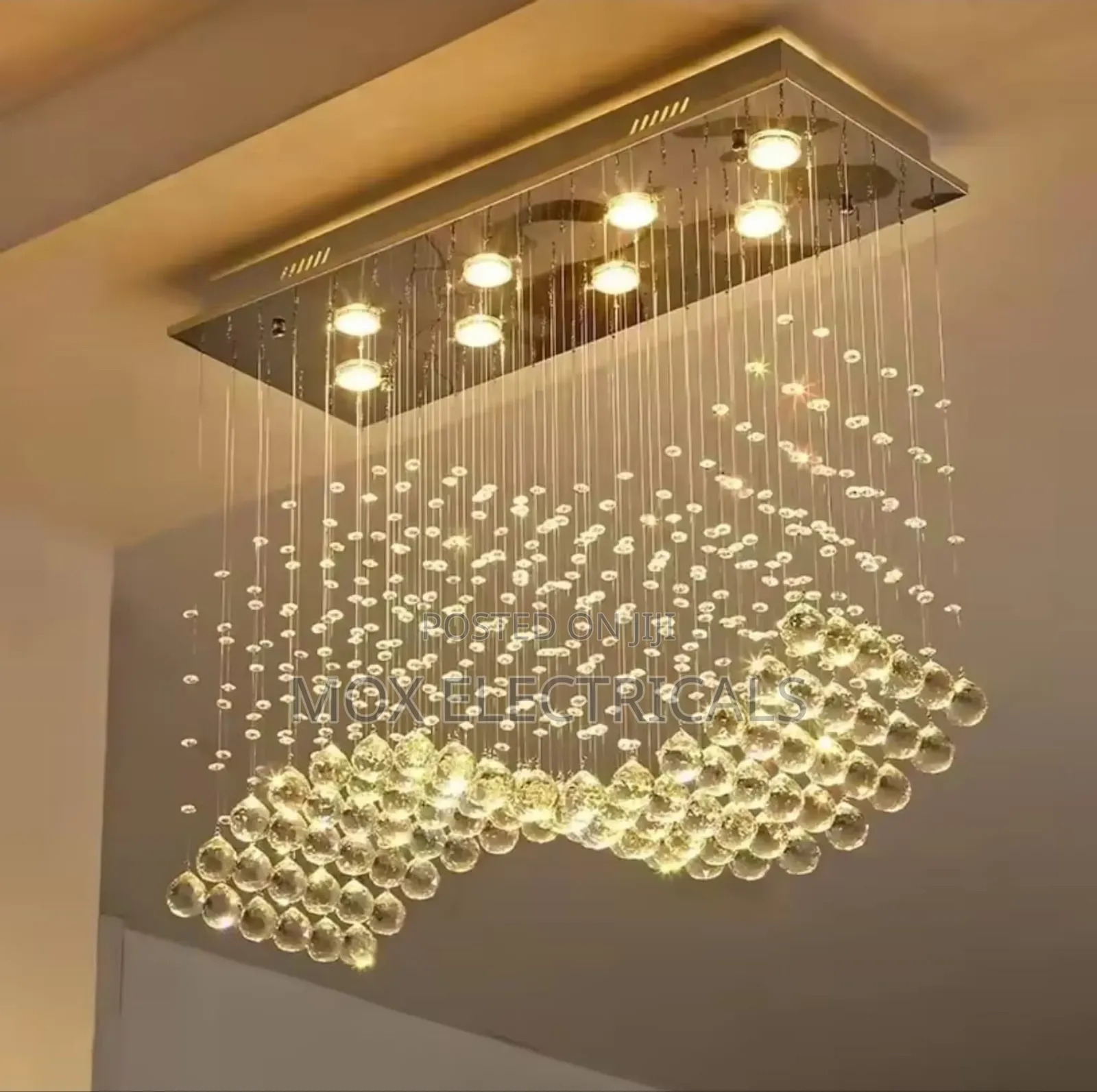 Wave Crystal Chandeliers, 3-Color Dimmable Light,