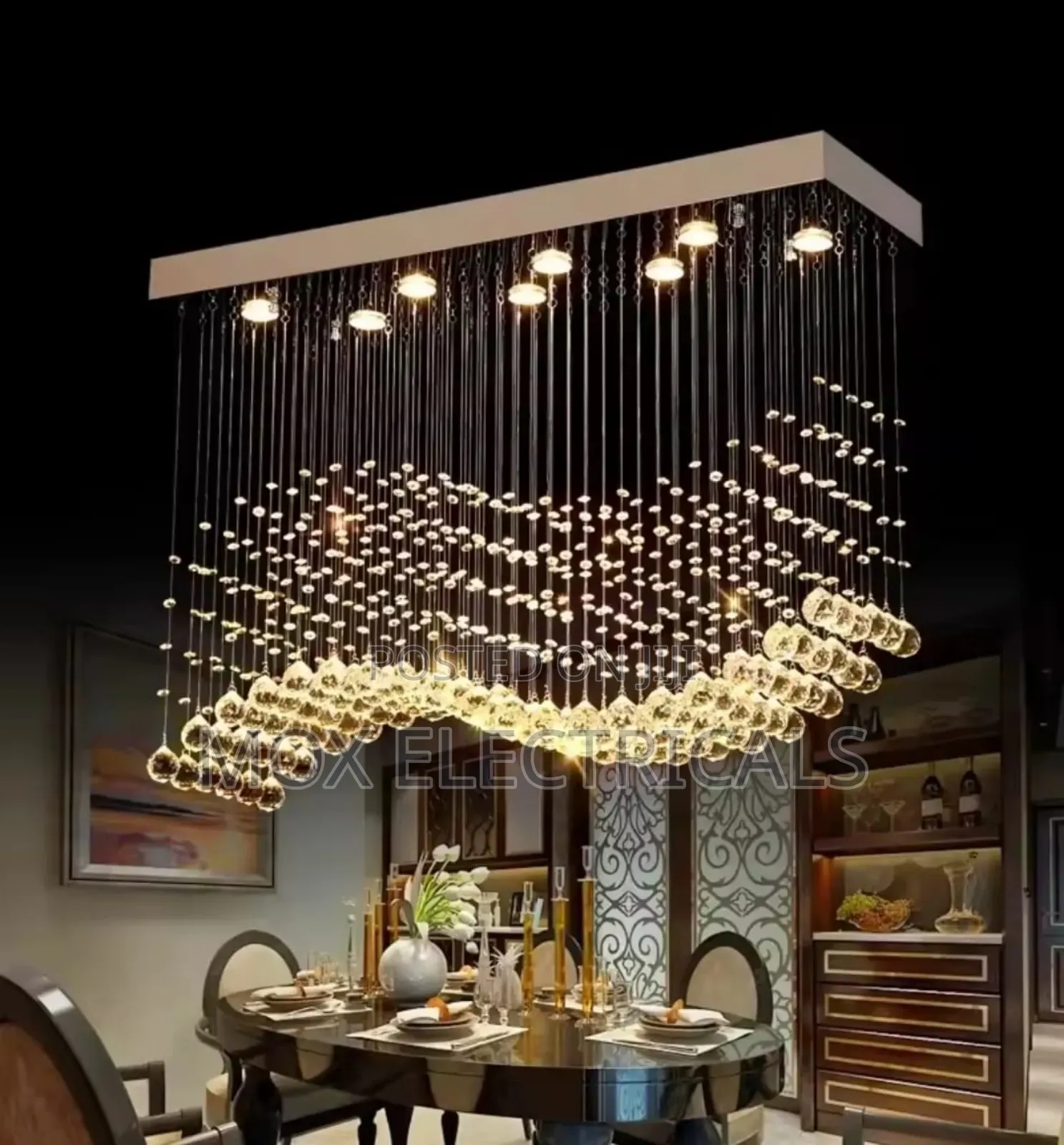 Wave Crystal Chandeliers, 3-Color Dimmable Light,