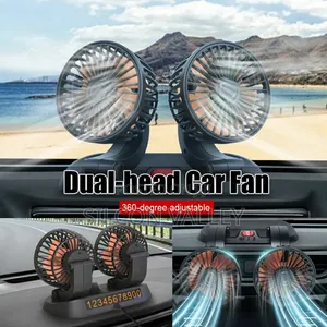 Dual Head Car Fan 360° Rotation Car Auto Air Cooling Fan 12v