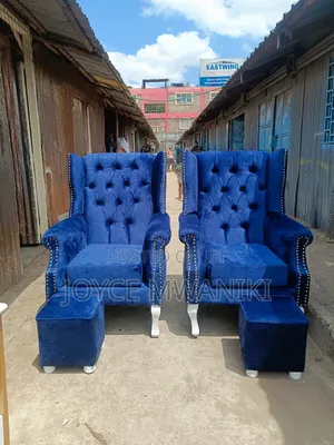 2 Blue Pedicure Chairs and Stools