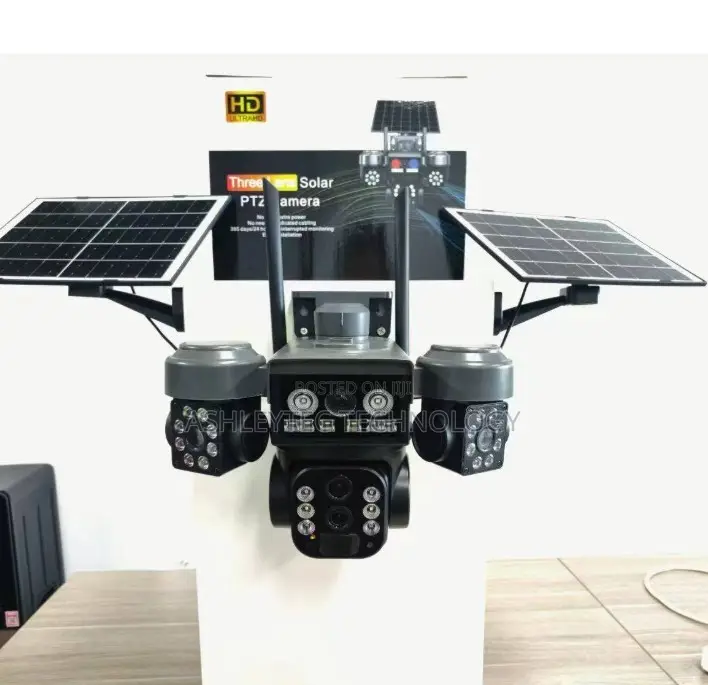 V380 Solar-Powered Outdoor Security Camera Triple Lens CCTV Camera