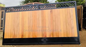 Modern Wooden Finish Steel Gate
