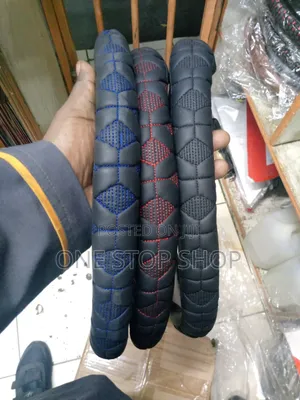 Classy Stitched Leather Steering Wheel Cover in Red,Blue, Black
