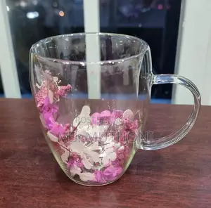 A Pair (2) Natural Rose Double Layer Hot and Cold Glass Cup 250ml