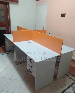 All White Office Set 4 Way Workstation