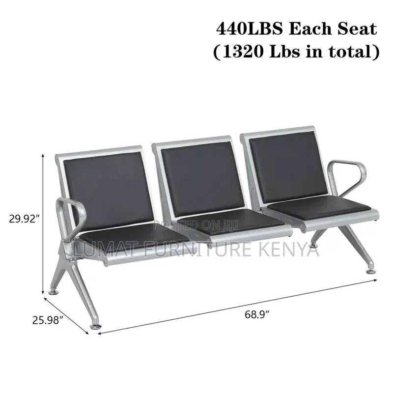 Padded Heavy Duty 3-Seater Waiting Bench – Durable