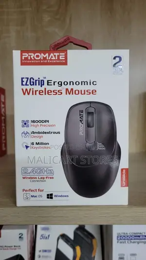 Promate Ezgrip 16000dpi Ambidextrous Wireless Mouse, Black
