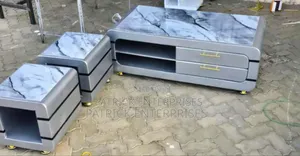 Modern Marble Top Coffee Table With 2 Stools