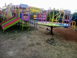 Strong Metal Playground Set With Swings, Slides Roundabout
