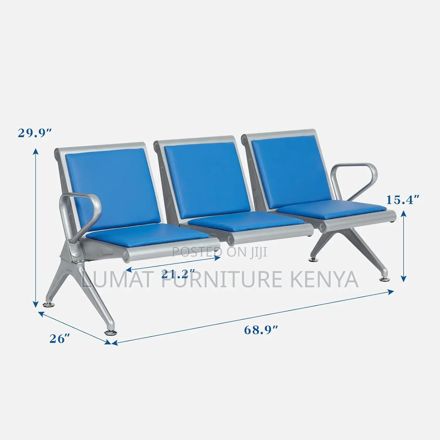 Padded Metallic Waiting Bench – Blue Seats