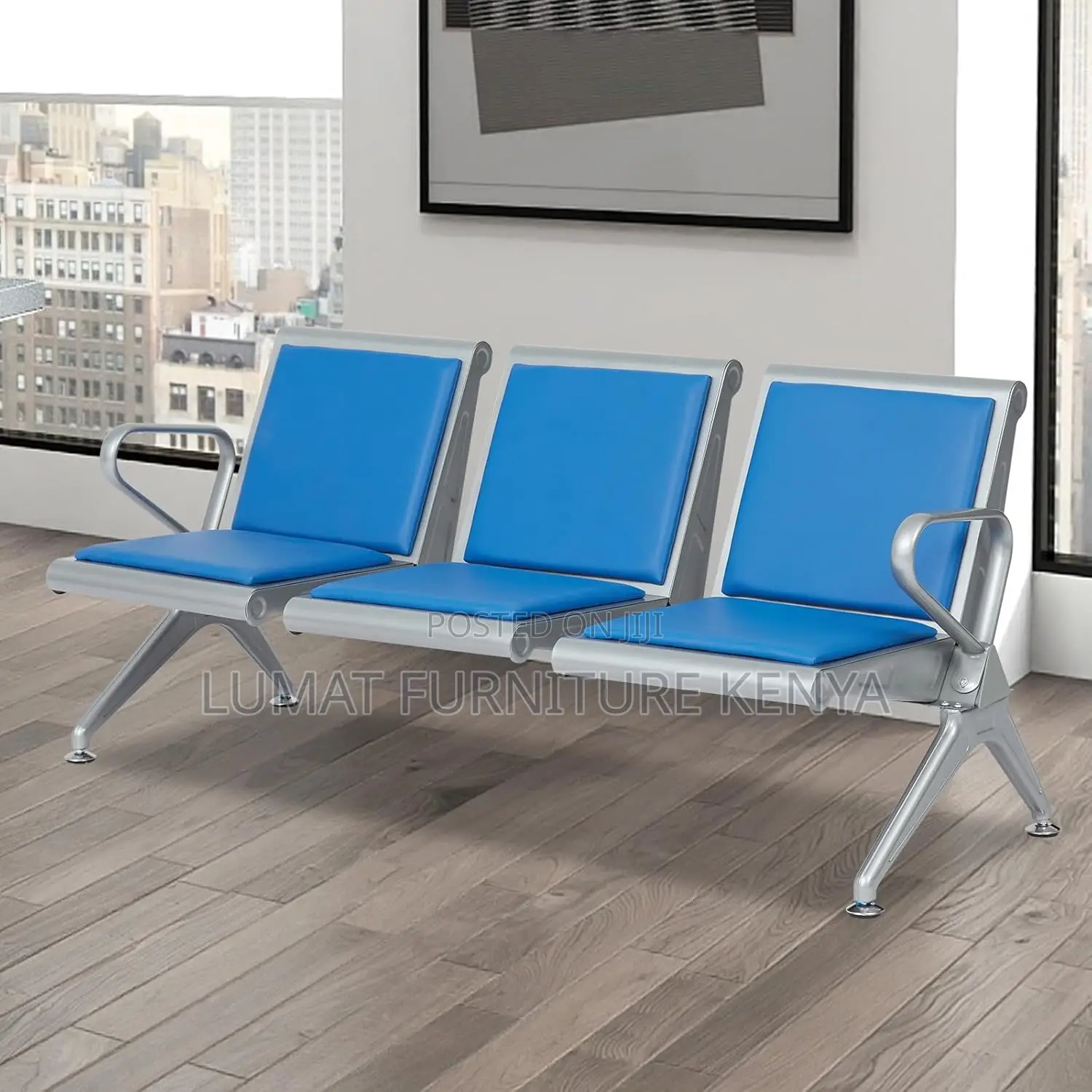 Padded Metallic Waiting Bench – Blue Seats