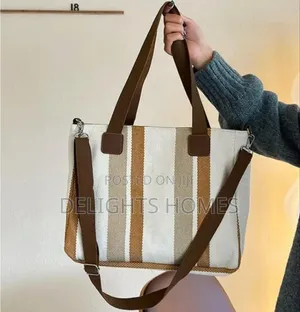 Vintage Striped Canvas Tote Bag-Re
