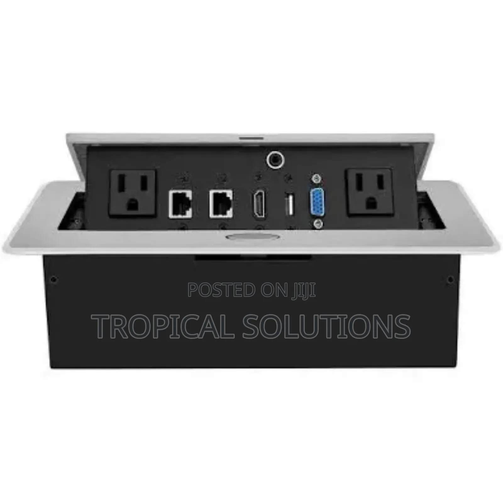 Silver Flip Up Socket With 2 Universal Sockets 1 Cat6 Internet Port