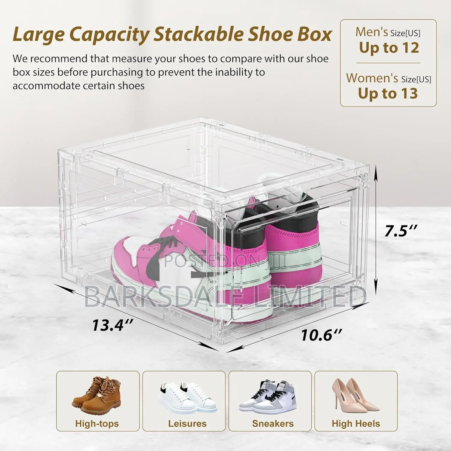 Organizer Shoe Box Stackable Clear Transparent Display Acrylic Plastic