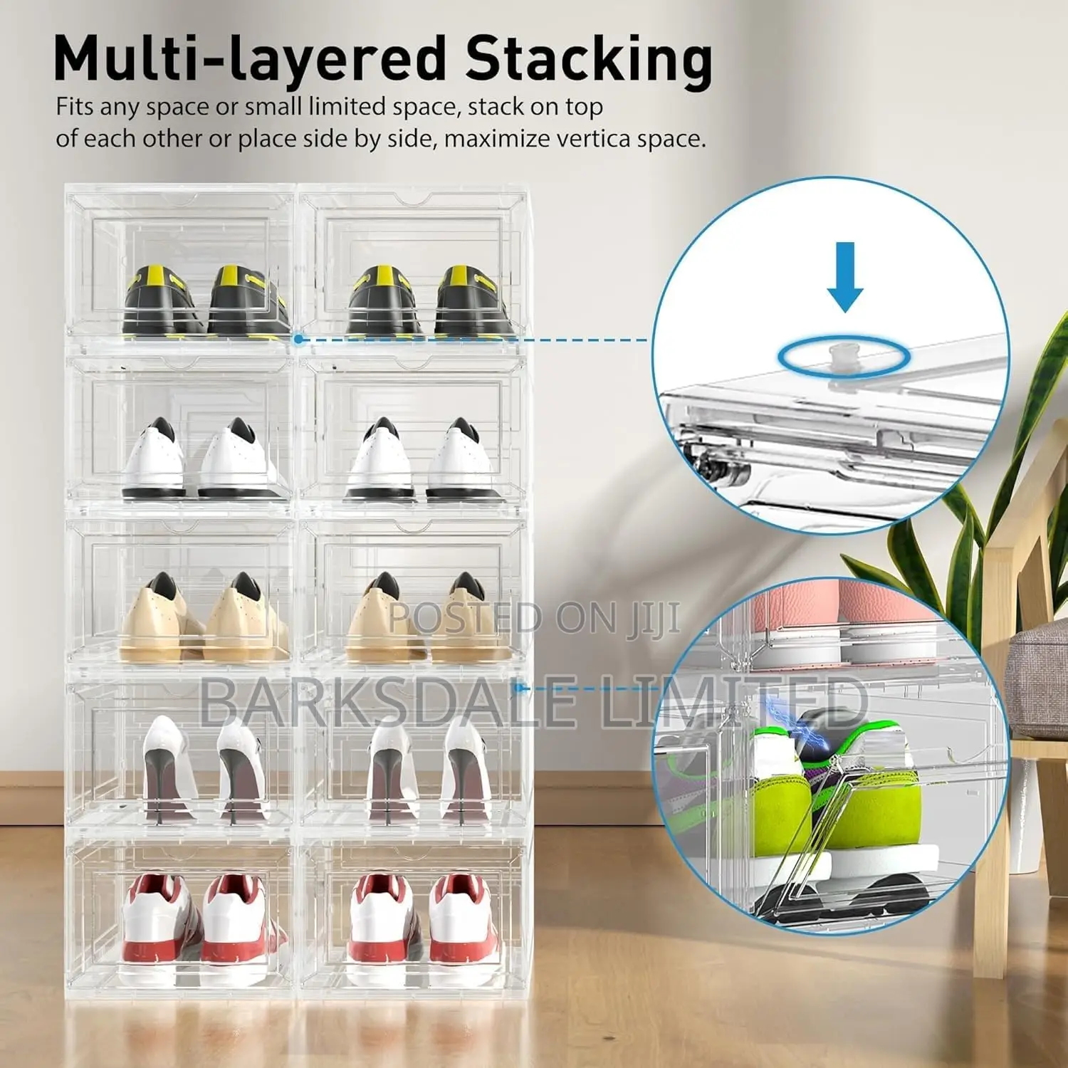 Organizer Shoe Box Stackable Clear Transparent Display Acrylic Plastic