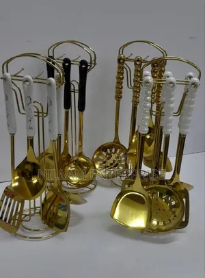 6 in 1 Gold Vanished Serving Spoon Set With Stand