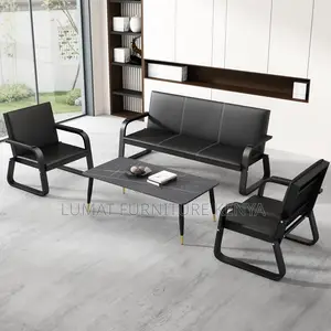 Executive Black Leather/Pu Office Sofa – 5 Seater