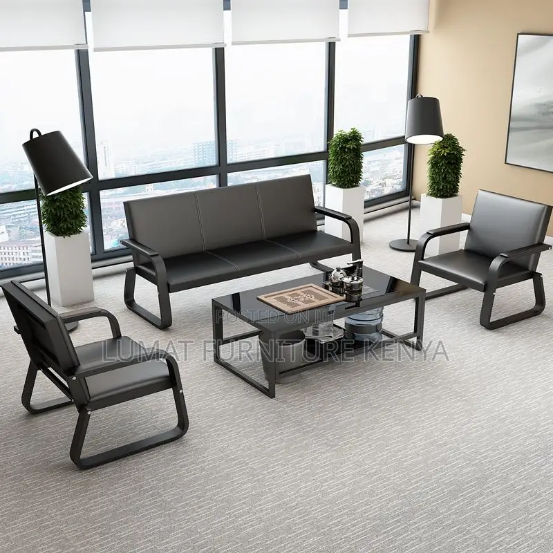 Executive Black Leather/Pu Office Sofa – 5 Seater