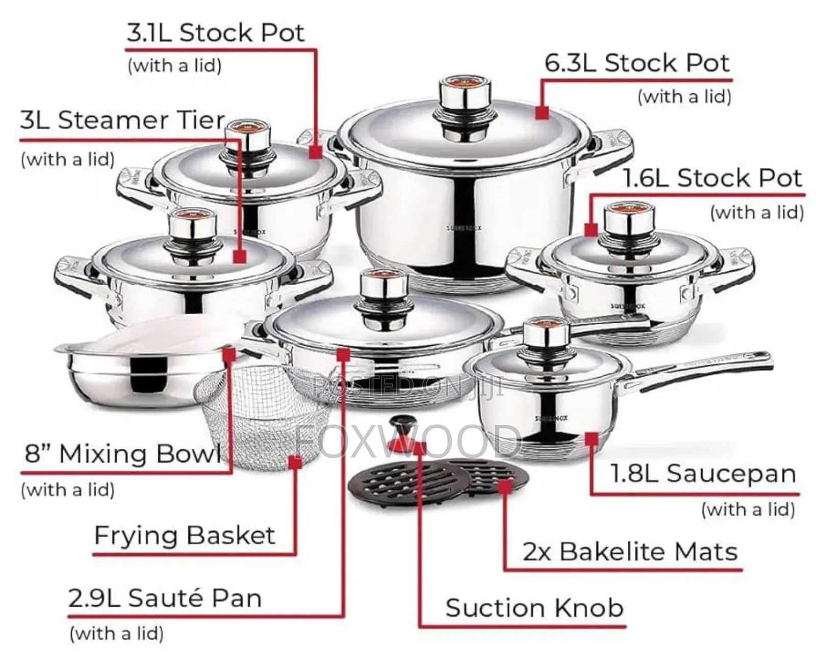 19pc Zurich Stainless Steel Sufuria