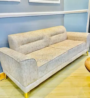3-Seater Beige Fabric Sofa With Gold Legs