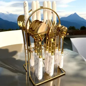 24pcs White Golden Cutlery Set