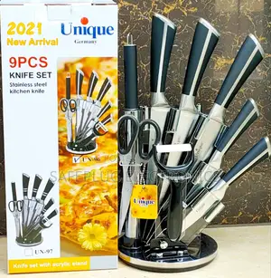 9pcs Stainless Steel - Unique Knife Set With Acrylic Stand
