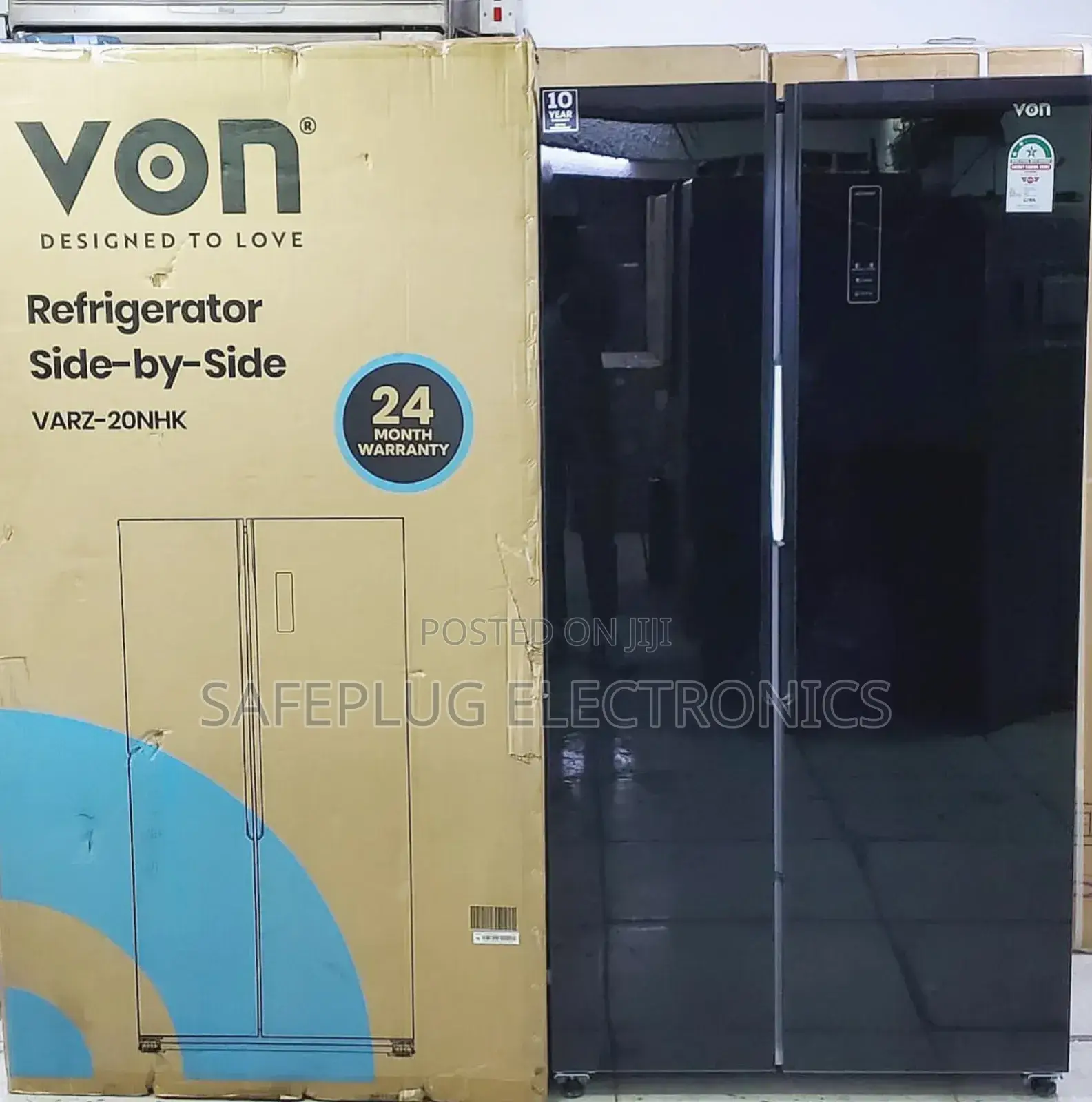 Von 429 Litres Top Freezer Side by Side Refrigerator - Black