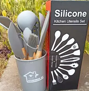 Silicone Kitchen Spoons 12pcs Set - Grey Color
