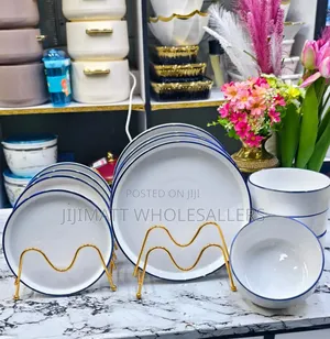 16pcs White Dinner Set With Blue Ring
