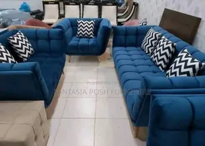 Navy Blue 6 Seater Sofa Sets With Chevron Pillows