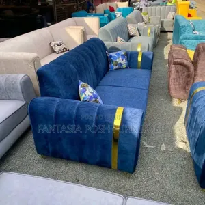 3 Seater Blue Fabric Sofa - Free Delivery