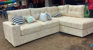 5 Seater Beige Sectional Sofa + Throw Pillows - Pay on Delivery