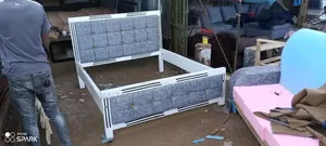 5x6 Modern White Bed Frame With Grey Tufted Panels
