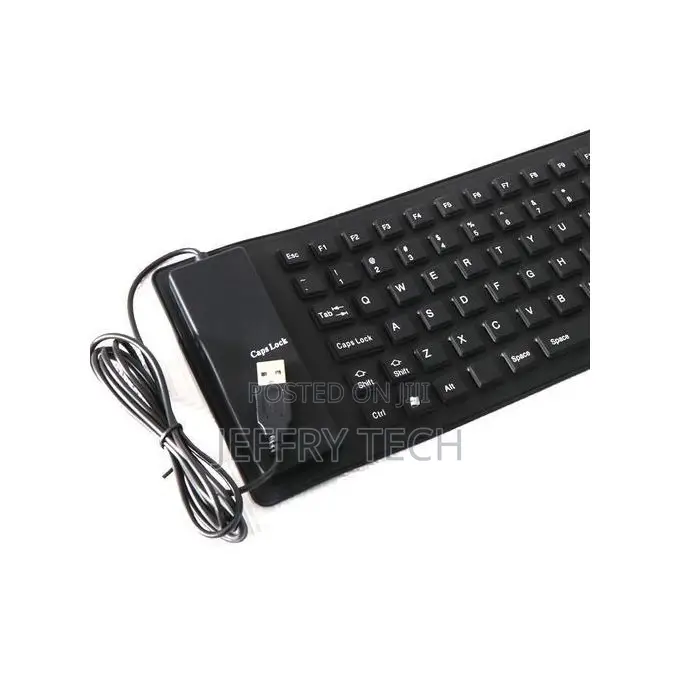 Flexible Usb Silicone Gel Full-Sized Keyboard - Black.
